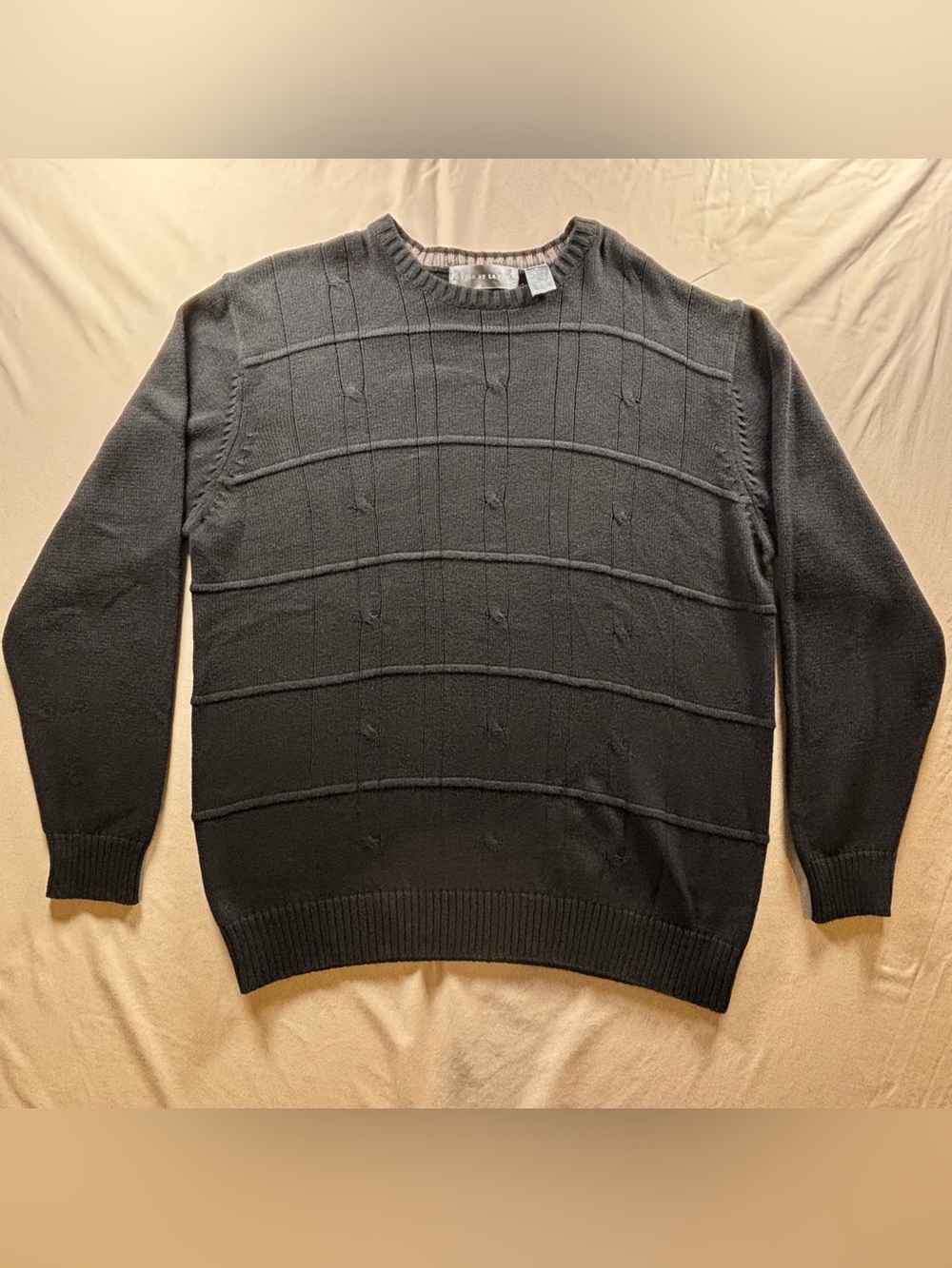 Oscar de la Renta Black Cotton Crewneck Sweater Men's XL